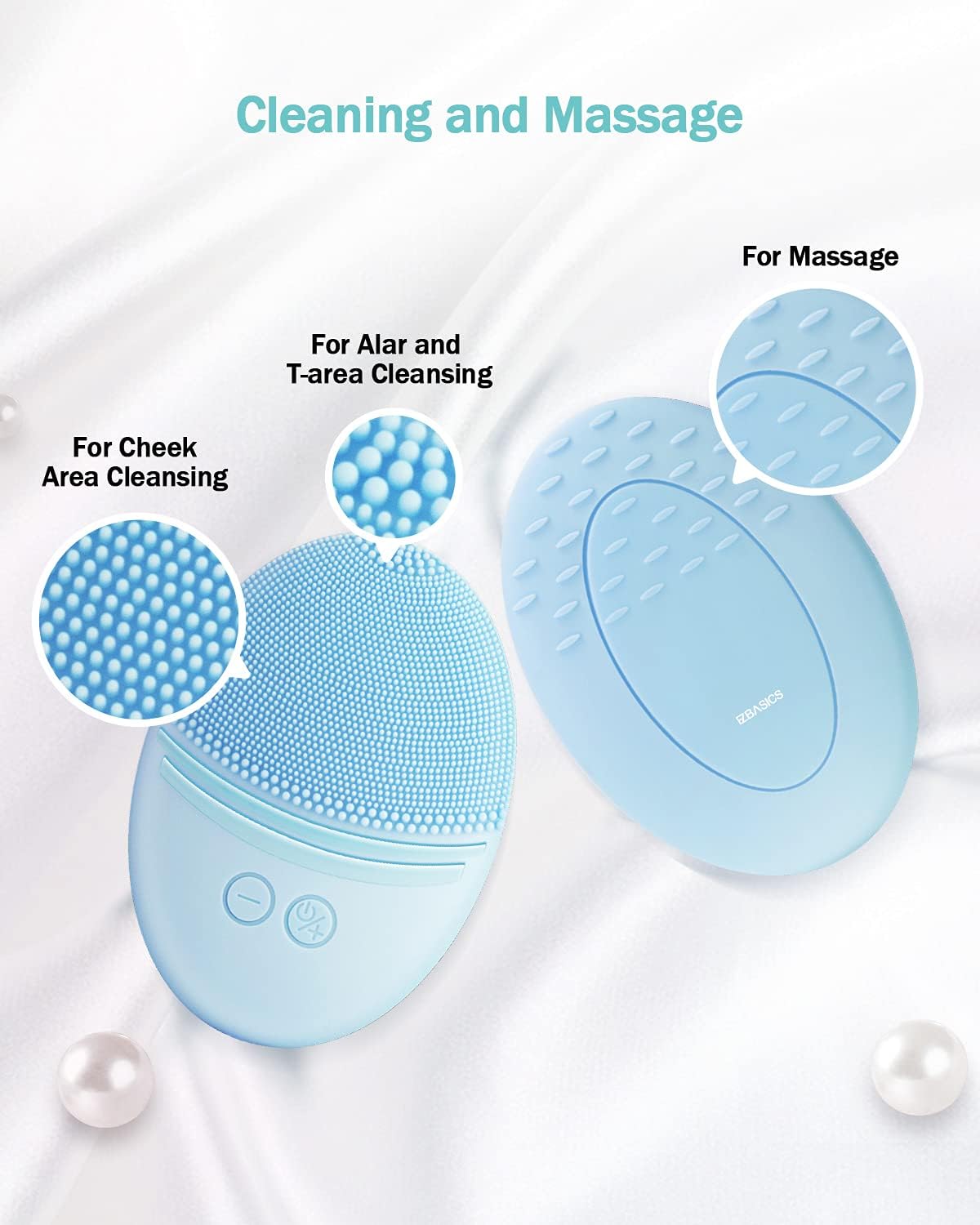 EZBASICS Sonic Facial Cleansing Brush Made with Ultra Hygienic Soft Silicone, Waterproof Sonic Vibrating Face Brush for Deep Cleansing, Gentle Exfoliating and Massaging, Inductive Charging Blue - PuriLite