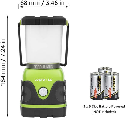 Lepro 1000LM LED Camping Lantern, 200H+ Long Runtime, Battery Powered Camping Light, 4 Modes Dimmable Tent Light, Emergency Lights for Power Outages, Hurricane, Hiking and Survival Kit