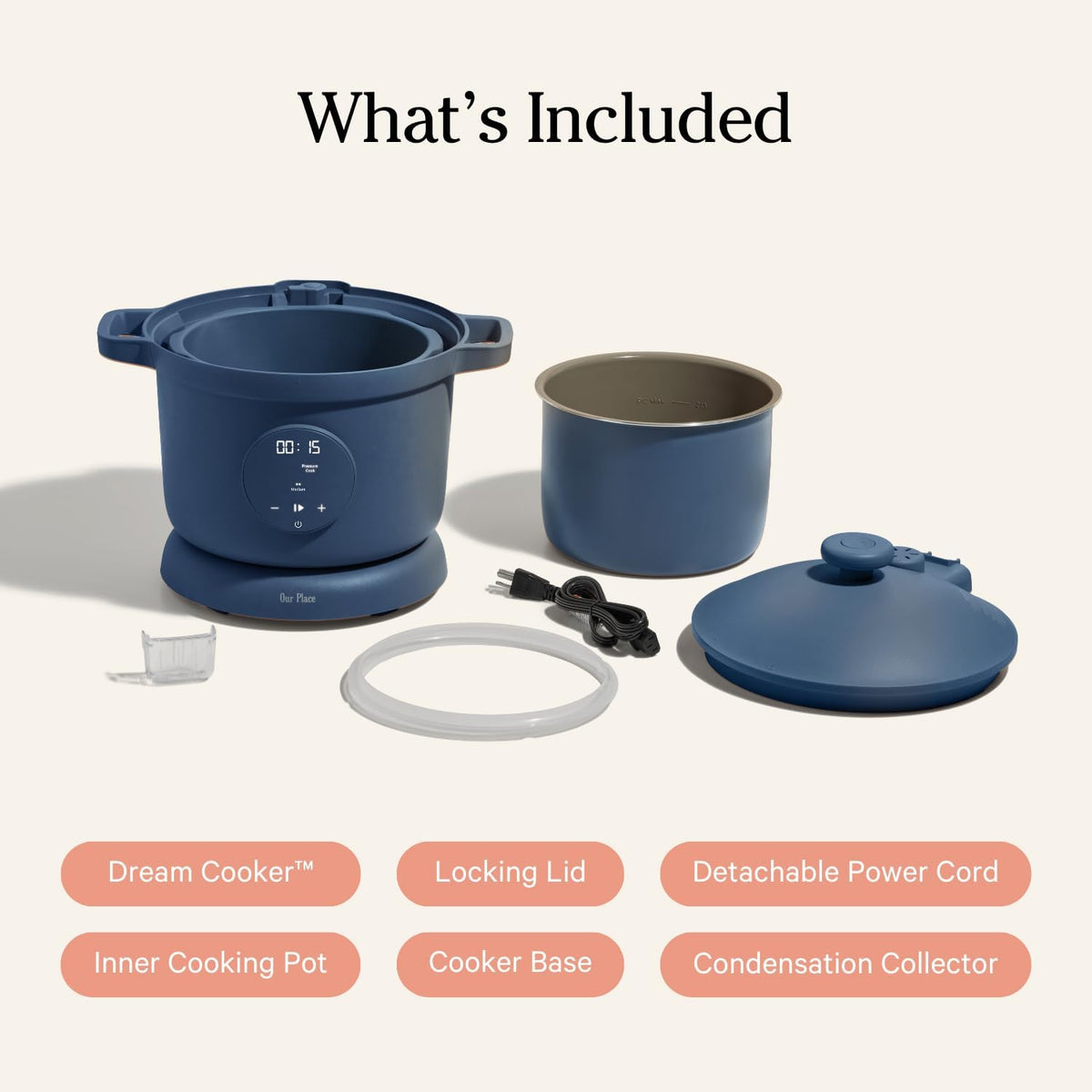 Our Place Dream Cooker | 5.6 L. Multicooker | 4 Versatile Modes | Pressure Cook, Slow Cook, Sear & Saute, Keep Warm | Hands-Free Steam Release | Tailored Control Panel | Blue Salt - PuriLite