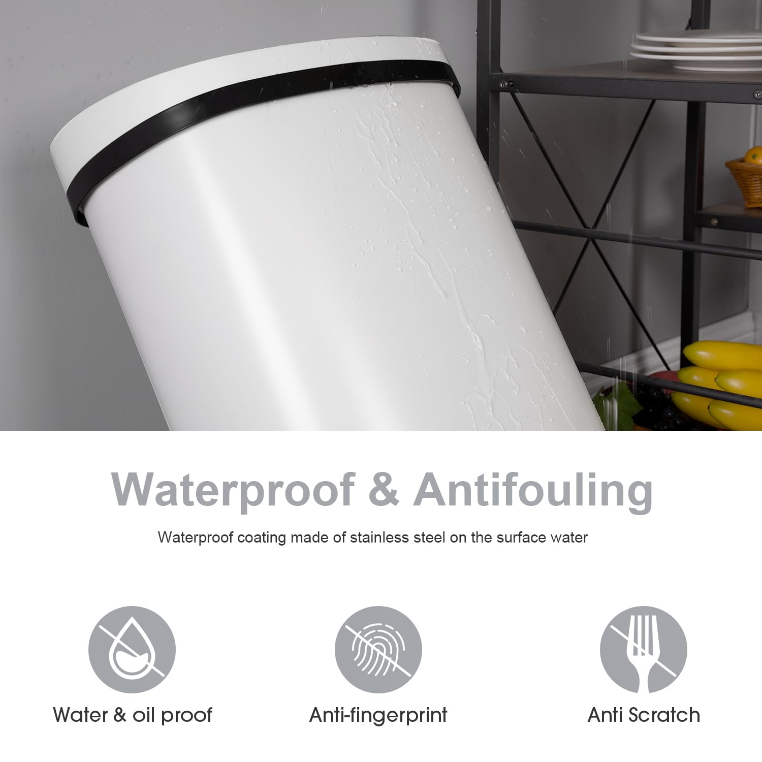 13 Gallon 50 Liter Garbage Can Kitchen Trash Can with Lid Automatic Sensor Touch Free Stainless Steel Waste Bin for Bathroom Bedroom Home Office,Black - PuriLite