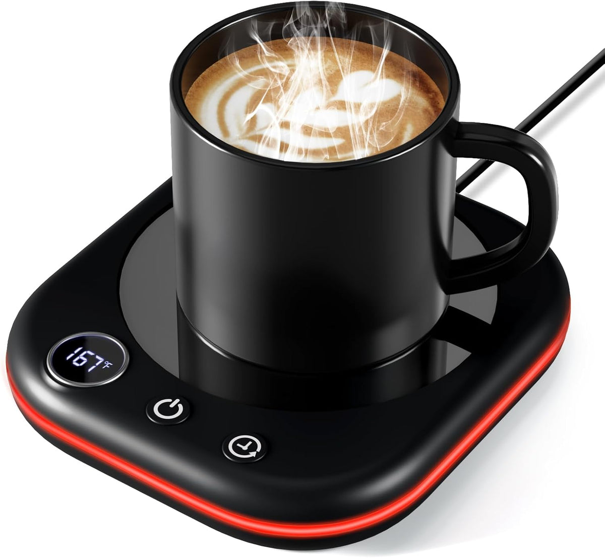 Coffee Cup Warmer Mug Warmer for Desk, New Upgrade Coffee Warmer with LED Light, 3 Temperature Control and 1-12H Timer Smart Mug Warmer for Heating Coffee Milk Tea Beverage and Hot Chocolate（Black） - PuriLite
