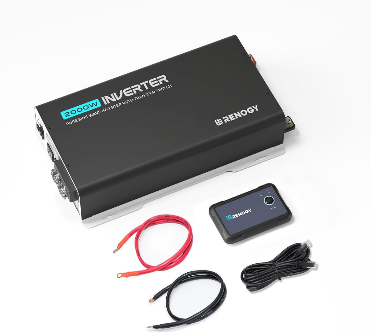 Renogy Pure Sine Wave Inverter 2000W Power Inverter 12V DC to 110V 120V AC Converter, Solar Inverter 12V to 110V 120V Converter with UPS Transfer Switch, Built-in Bluetooth, USB, Remote Controller - PuriLite