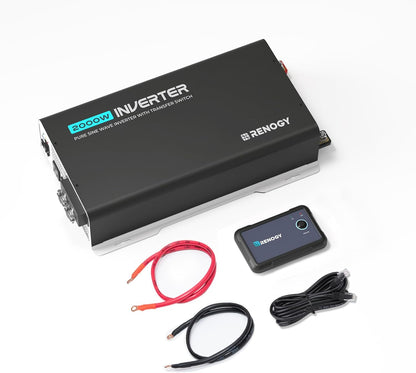 Renogy Pure Sine Wave Inverter 2000W Power Inverter 12V DC to 110V 120V AC Converter, Solar Inverter 12V to 110V 120V Converter with UPS Transfer Switch, Built-in Bluetooth, USB, Remote Controller - PuriLite