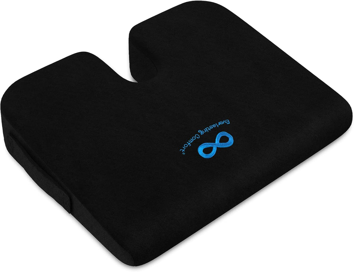 Everlasting Comfort Memory Foam Seat Cushion - Office Chair Cushion for Work, Travel, Car Support Pillow for Driving - Portable Seat for Chairs and Desks - Coussin Chaise - Black - PuriLite