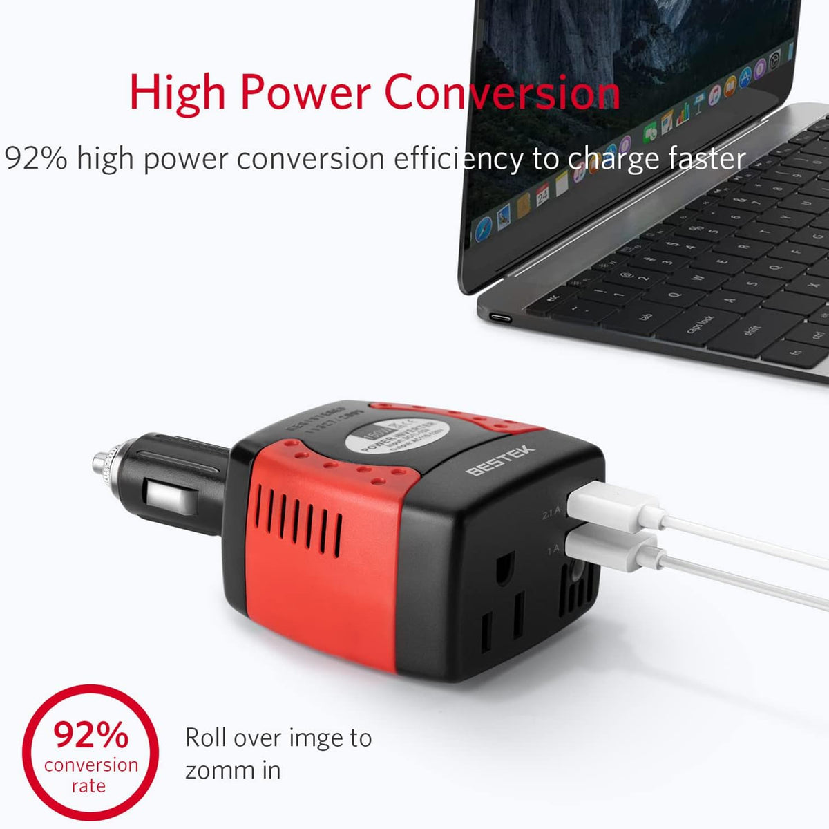 BESTEK 150W Power Inverter 12V to 110V Voltage Converter Car Charger Power Adapter with 3.1A Dual USB Charging Ports - PuriLite