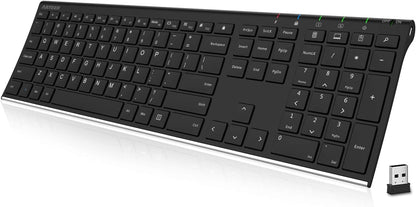 Arteck 2.4G Wireless Keyboard Stainless Steel Ultra Slim Full Size Keyboard with Numeric Keypad for Computer/Desktop/PC/Laptop/Surface/Smart TV and Windows 10/8/ 7 Built in Rechargeable Battery - PuriLite