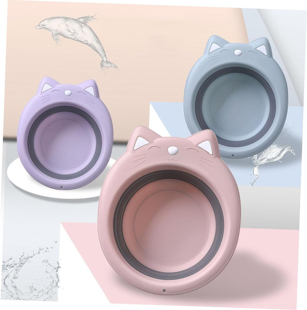 Kisangel Portable Foldable Washbasin Cat Shape Cartoon Design PP Material Space Saving Wash Tub for Bathing - PuriLite