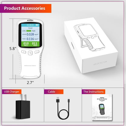 Air Quality Tester, 8 in 1 Air Quality Monitor Indoor，Formaldehyde Detector, voc Meter, Detect Indoor HCHO,TVOC,AQI,PM2.5,PM10,PM1.0,Temperature and Humidity Tester (Black) - PuriLite