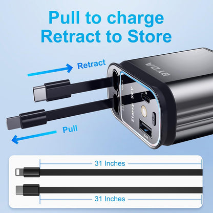 4 in 1 Retractable Car Charger 69W with Starry Light,69W Fast Charging USB C for iPhone 16/15/14/13/12,Pixel, Cigarette Lighter Charger,180° Adjustable Plug,Multi-Device Support - PuriLite