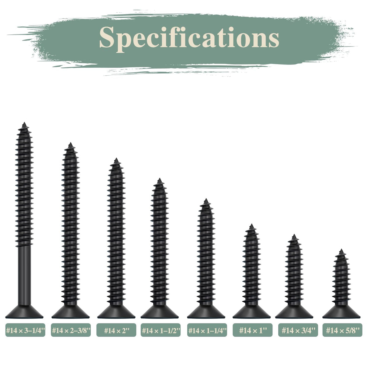 GOHODOMINO #4 x 1/2" Wood Screw 100Pcs, Stainless Steel 304 (18-8) Screws Flat Head Phillips Fast Self Tapping Drywall Screws Black Oxide - PuriLite