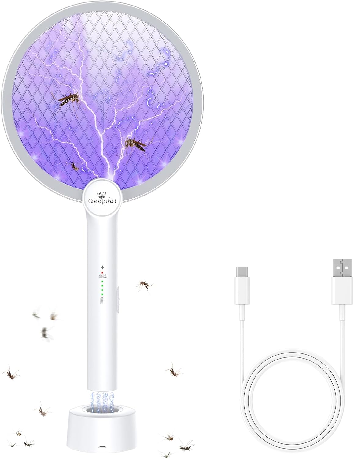 Gooqand Bug Zapper Racket, 2 in 1 Electric Fly Swatte with 3 Layer Safety Mesh, 4000V Fly Zapper with USB Rechargeable, Indoor Outdoor Fly Racket for Bedroom, Kitchen, Camping - PuriLite
