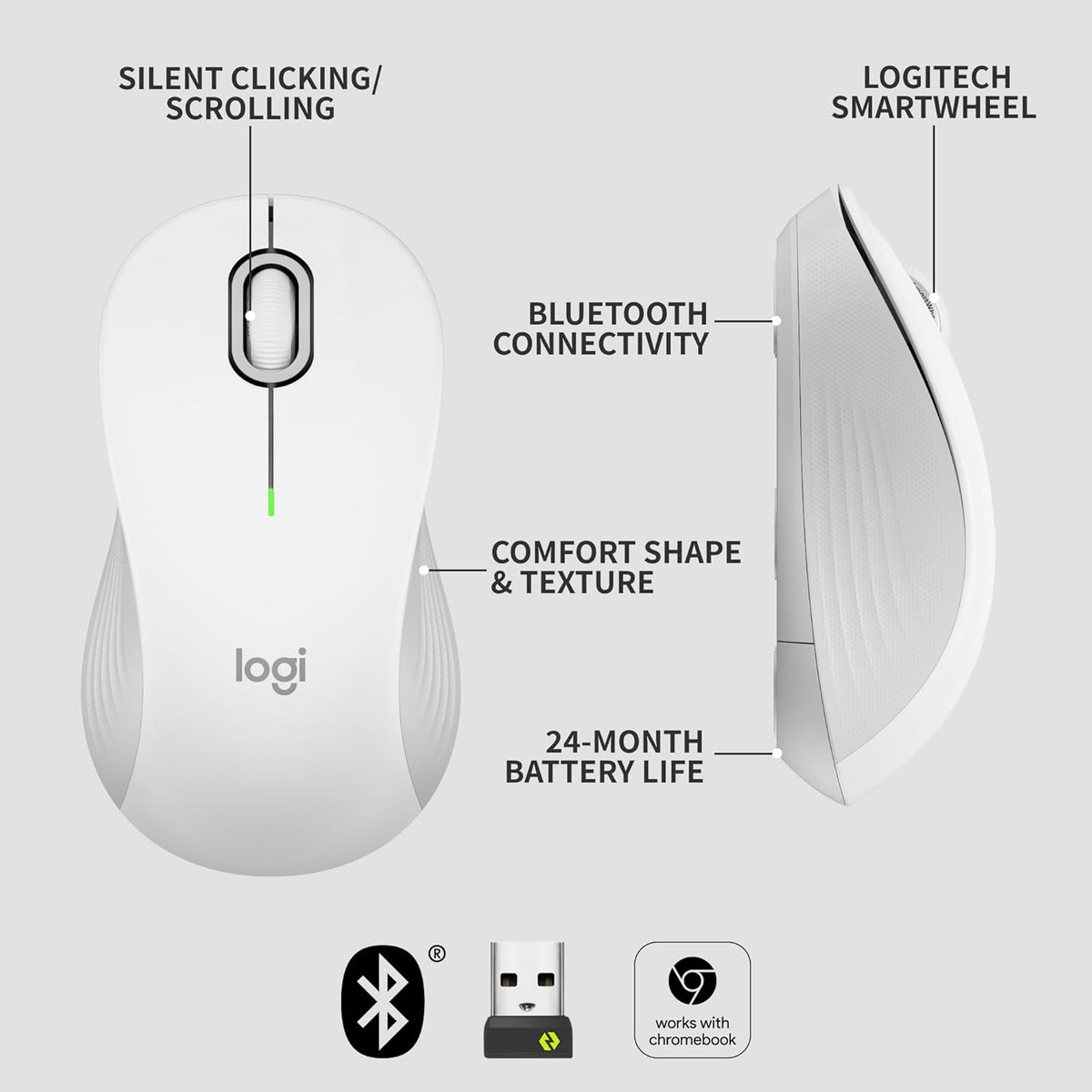 Logitech Signature M650 L Full Size Wireless Mouse - For Large Sized Hands, 2-Year Battery, Silent Clicks, Customizable Side Buttons, Bluetooth, for PC/Mac/Multi-Device/Chromebook - Black - PuriLite