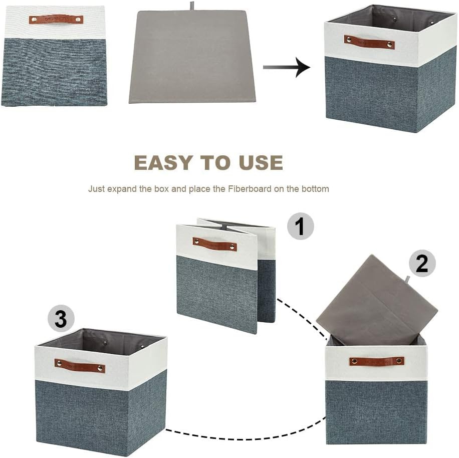 DECOMOMO Fabric Cube Storage Bin - Storage Baskets for Shelves, Kallax (Grey & White, 13 inch Cube) - 4 Pack - PuriLite