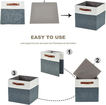 DECOMOMO Fabric Cube Storage Bin - Storage Baskets for Shelves, Kallax (Grey & White, 13 inch Cube) - 4 Pack - PuriLite