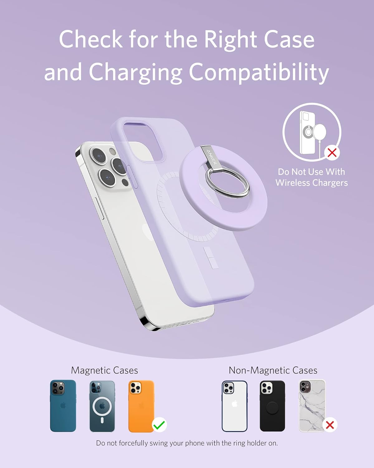 Anker Magnetic Phone Grip, MagGo 610 Ring Holder, Adjustable Kickstand, Only for iPhone 16/16 Plus/16 Pro/16 Pro Max/15/14/13/12 Series - PuriLite