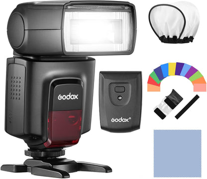 GODOX TT560II Universal Camera Flash Speedlite Light Electronic GN38 Hot Shoe Mount with 2.4G Wireless Trigger & Mini Stand Compatible with Canon Sony Nikon Fujifilm Olympus Cameras - PuriLite