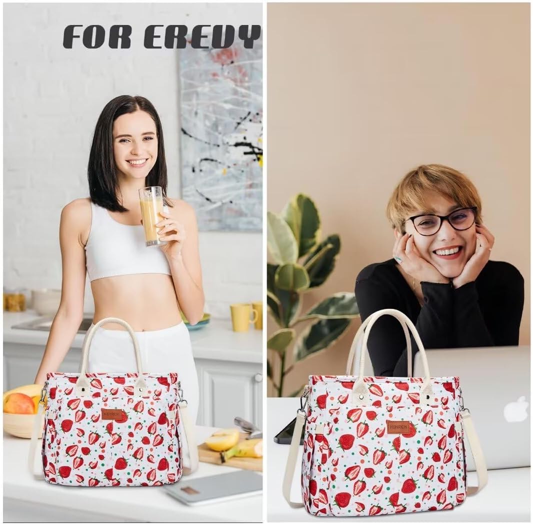 Lunch Bag for Women, Insulated Lunch Box for Work, Large Leakproof Cooler Purse with Side Pockets & Removable Shoulder Strap Women's Lunch Tote Bag for Picnic Work Beach Cute Lunch Bags (Heart) - PuriLite