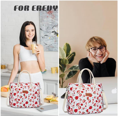 Lunch Bag for Women, Insulated Lunch Box for Work, Large Leakproof Cooler Purse with Side Pockets & Removable Shoulder Strap Women's Lunch Tote Bag for Picnic Work Beach Cute Lunch Bags (Heart) - PuriLite