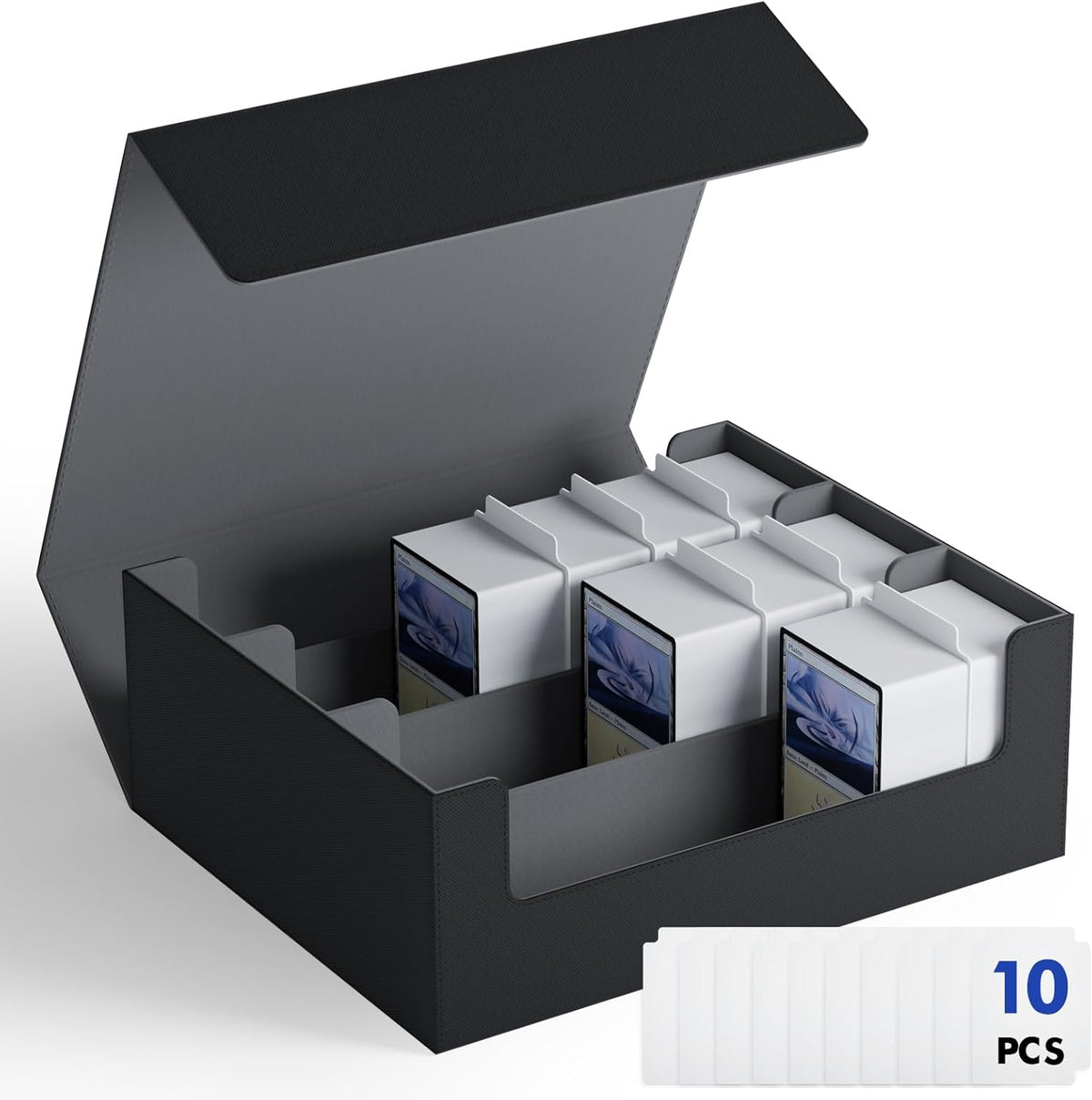 ZLCA Card Storage Box for MTG PTCG, Commander Deck Box Holds 3000+ Cards, Card Storage Case with 4 Stoppers, Card Organizer for TCG Sport Cards (Black) - PuriLite