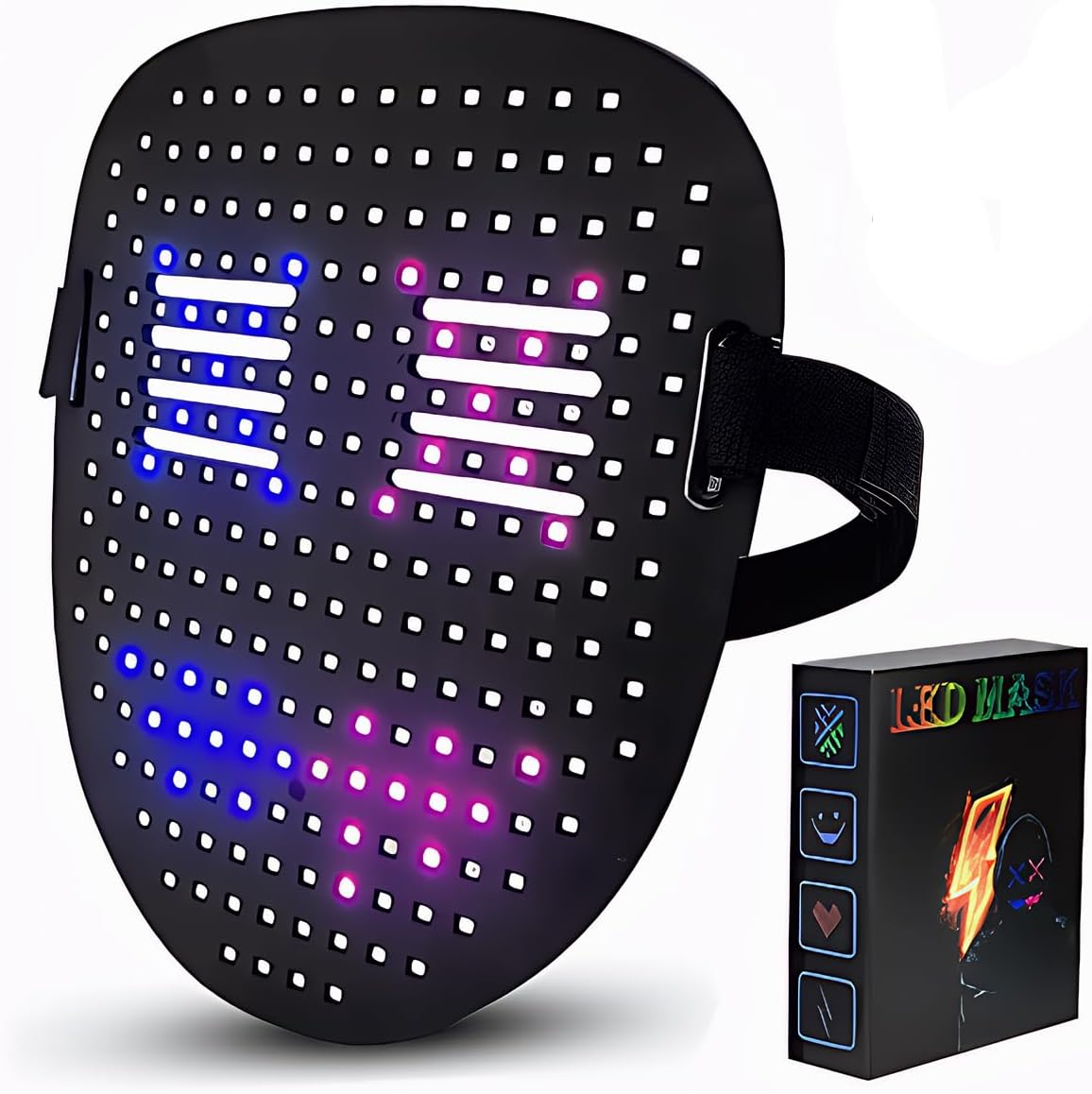 Funle Led Mask Smart Cool Light Up Rave Digital Electric Glow DJ Mask Face Transforming Halloween Costume Mask for Kid Adult - PuriLite