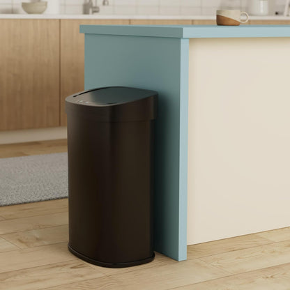 13 Gallon 50 Liter Garbage Can Kitchen Trash Can with Lid Automatic Sensor Touch Free Stainless Steel Waste Bin for Bathroom Bedroom Home Office,Black - PuriLite