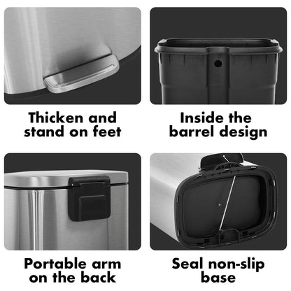 13 Gallon/50 L Garbage Can Kitchen Trash Can with Lid for Office Bedroom Bathroom Step Trash Bin Fingerprint-Proof Brushed Stainless Steel - PuriLite