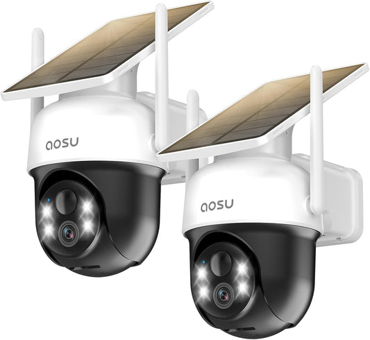 AOSU Solar Camera Outdoor Wireless - 100% Wire-Free Outdoor Security Camera Wireless with Fixed Solar Panel,360° Panoramic View, Human Auto Tracking, 2K Color Night Vision - PuriLite