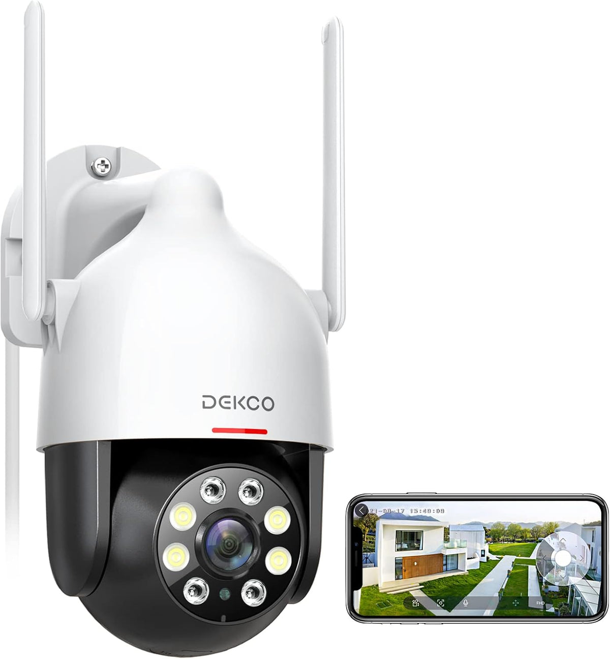 DEKCO 2K Outdoor Security Camera with 360 Degree Pan-Tilt Motion Tracking, Home Camera Surveillance Exterieur, WiFi Camera, Full Color Night Vision Sound-Light Alarm, 2-Way Audio, Waterproof - PuriLite