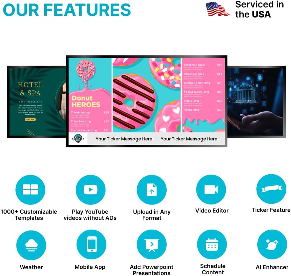 EZ-AD TV Digital Signage Player, Digital Signage 4k Player Kit, Auto-Post Content, Cloud-Controlled, Add Your PowerPoint Presentation, Free Plan & Mobile App, Thousands of Templates - PuriLite