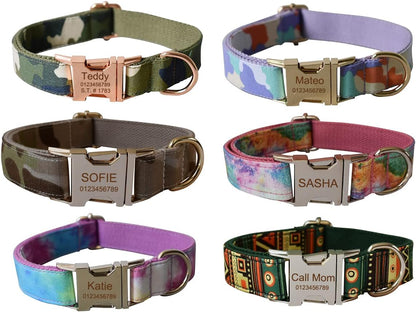 Custom Dog Collar with Metal Buckle - Pet Collars Personalized with Name and Phone Number (Plaid) - PuriLite