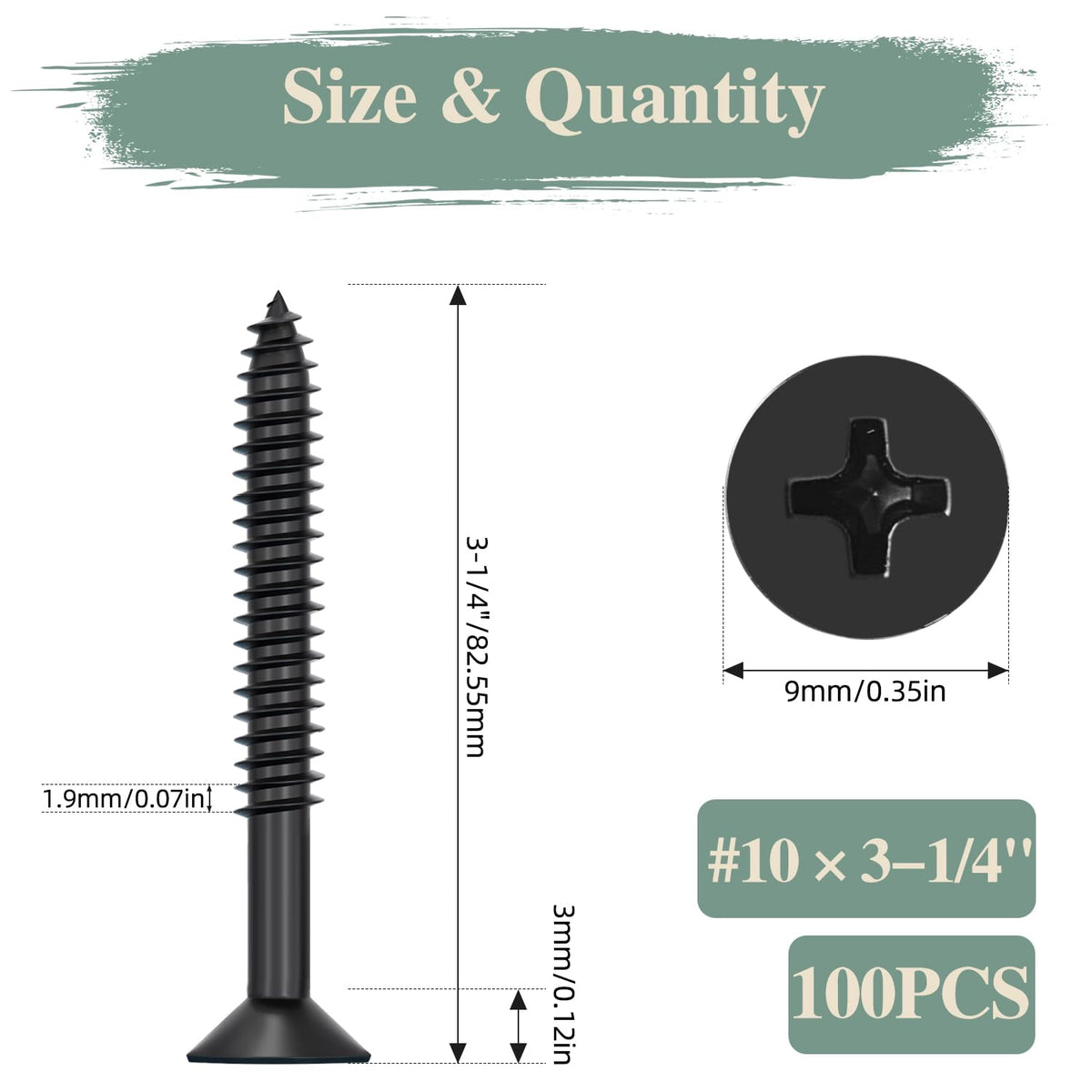 GOHODOMINO #4 x 1/2" Wood Screw 100Pcs, Stainless Steel 304 (18-8) Screws Flat Head Phillips Fast Self Tapping Drywall Screws Black Oxide - PuriLite