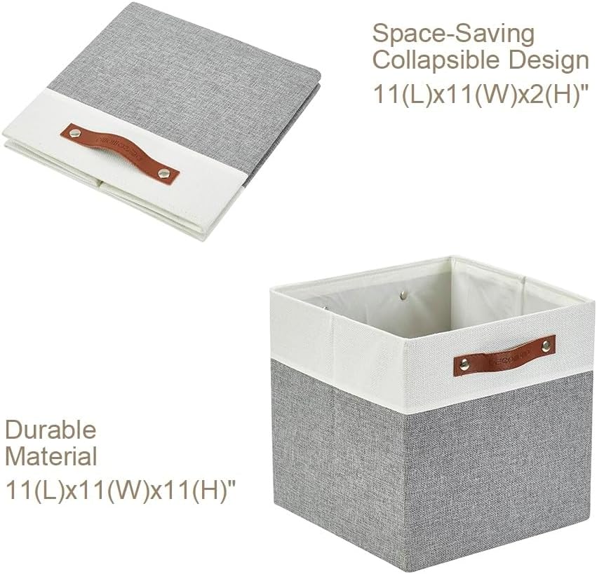 DECOMOMO Fabric Cube Storage Bin - Storage Baskets for Shelves, Kallax (Grey & White, 13 inch Cube) - 4 Pack - PuriLite
