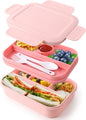 Bento Box Adult Lunch Box -2000 ML Stackable Bento Lunch Box Container with 8 Compartments,Leak-Proof Lunch Containers,Built-in Sauce Container,Utensils,Microwave/Dishwasher/Freezer - Pink - PuriLite