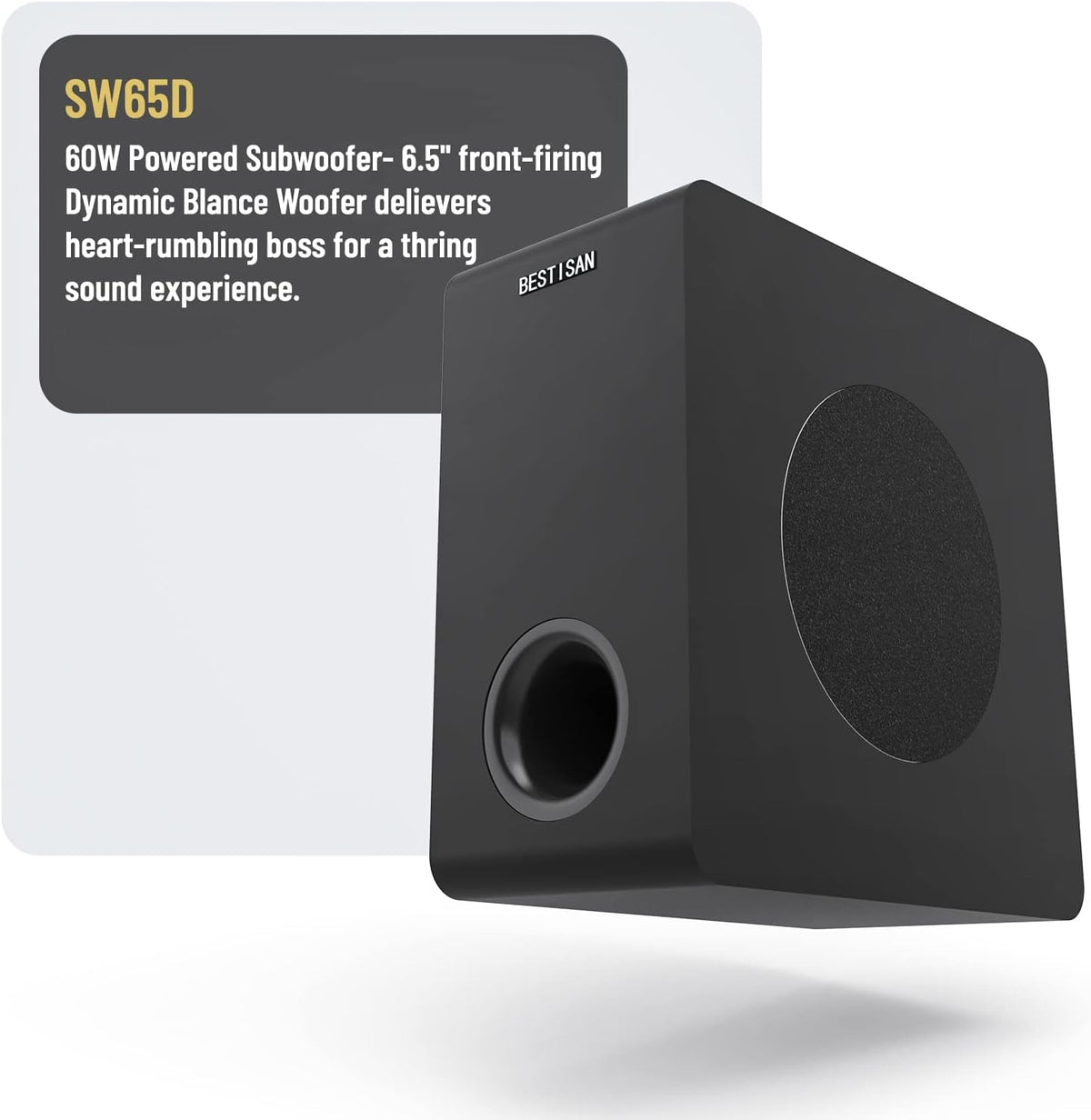 Powered Subwoofer, Bestisan 6.5" Active Home Audio Subwoofer in Compact Design for Receiver,Deep Bass in Black - PuriLite