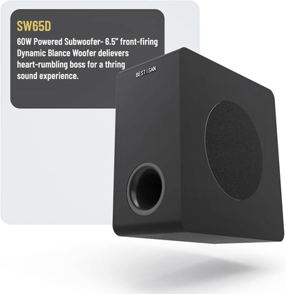 Powered Subwoofer, Bestisan 6.5" Active Home Audio Subwoofer in Compact Design for Receiver,Deep Bass in Black - PuriLite