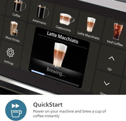 PHILIPS 5500 Series Fully Automatic Espresso Machine - LatteGo Milk System, 20 Coffee Varieties, Intuitive Touch Display, SilentBrew, 100% Ceramic Grinder, AquaClean Filter, Grey Chromed (EP5544/90) - PuriLite
