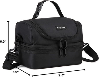 VASCHY Lunch Box Bag Men, Insulated Two Compartments Bento Cooler Bags for Adults/Women/Kids for School,Daycare,Kindergarten,Picnic Black - PuriLite