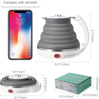 120V 555ML Ultrathin Travel Foldable Electric Kettle with Separable Power Cord and Handle, Boil Dry Protection, Food Grade Silicone - PuriLite