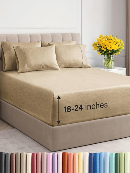 Extra Deep Queen Sheet Set - 6 Piece Breathable & Cooling Sheets - Hotel Luxury Bed Sheets Set - Easy & Secure Fit - Soft, Wrinkle Free & Comfy Sheets Set - White Sheet Set w/Extra Deep Pockets - PuriLite