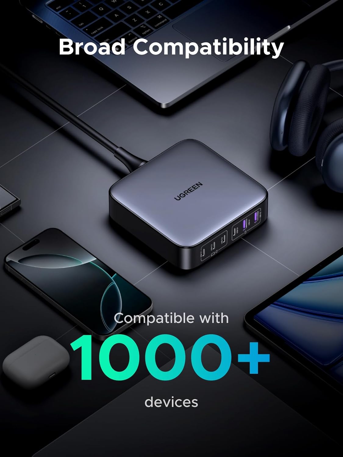 UGREEN Nexode 200W USB C Charger, 6 Ports GaN Desktop PD Fast Charger Compatible for MacBook Pro/Air, iPad Pro/Air, iPad, Dell XPS, Galaxy S22/S21, iPhone 15/14/13, Pixel, Steam Deck and More - PuriLite