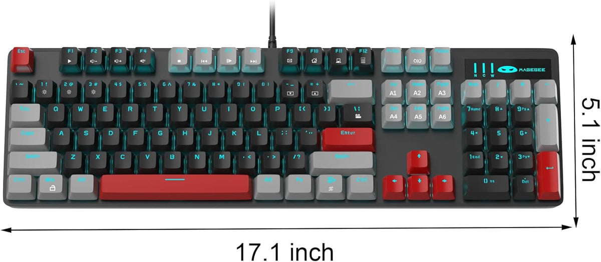 Mechanical Gaming Keyboard, 104 Keys White Backlit Mechanical Keyboards with Red Switches & Double-Shot Keycaps, MageGee Wired Ergonomic Computer Keyboard for Desktop, PC Gamers (White & Blue) - PuriLite