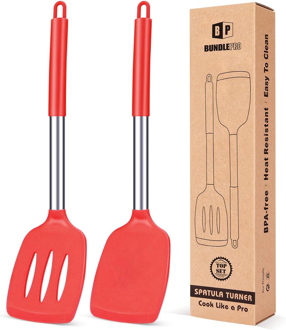 Pack of 2 Silicone Slotted Spatula,Non Stick Solid Kitchen Turner, High Heat Resistant BPA Free Cooking Utensils for Fish, Eggs, Pancakes（Black - PuriLite