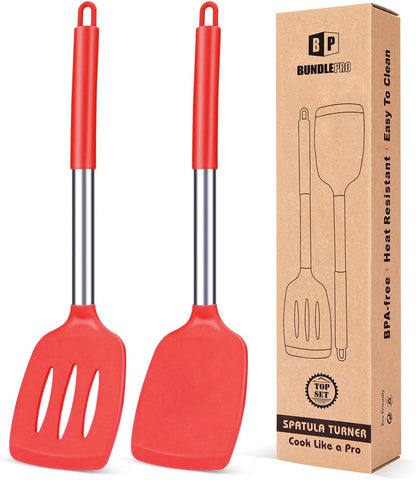Pack of 2 Silicone Slotted Spatula,Non Stick Solid Kitchen Turner, High Heat Resistant BPA Free Cooking Utensils for Fish, Eggs, Pancakes（Black - PuriLite