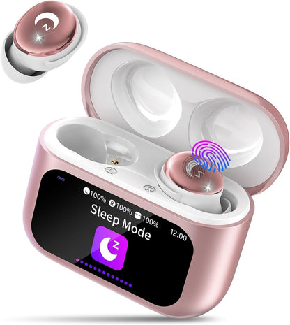 VEKJ Sleep Earbuds, Bluetooth 5.4 Mini Wireless Ear Euds with Multifunctional Touch Screen, 48H Bass Stereo Headphones with Sleep Mode/5 EQ Modes/ENC Noise Cancelling, IPX7 Earphones for iOS Android - PuriLite