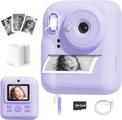Pussan Kids Camera Instant Print, 1080P Instant Print Camera Toys for 3-12 Year Old Girls, Christmas Birthday Gifts for Age 3 4 5 6 7 Girls, Kids Digital Camera Toys with 3 Rolls Print Paper-Pink - PuriLite