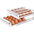 Auto Rolling Egg Storage for Fridge | Stackable Egg Organizer | Refrigerator Egg Holder with Lid | Kitchen Fridge Storage Box | Space Saving Egg Container - PuriLite