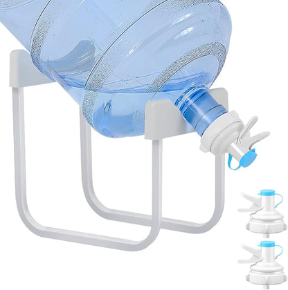 Eazmate Metal 5 Gallon Water Jug Stand Dispenser with 2.15 Inch Dustproof Valve, Non-Slip Drinking Water Cooler Rack with Two Reusable Spout - PuriLite