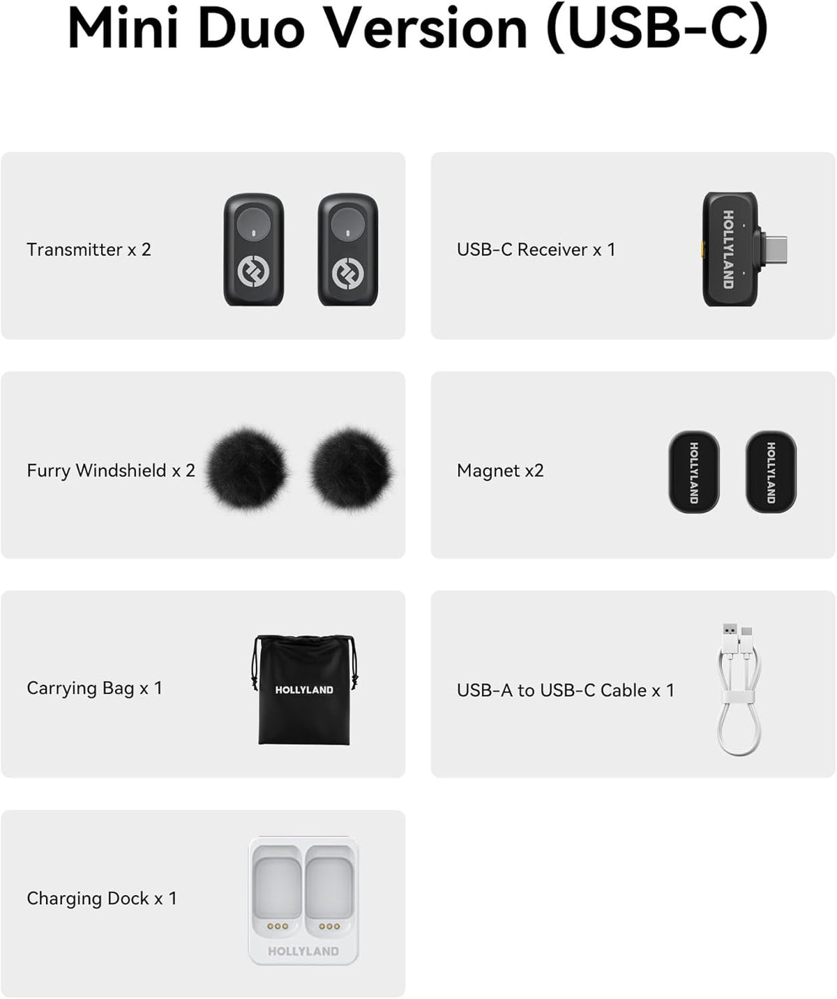 Hollyland Lark A1 Duo - Wireless Microphone USB C for iPhone 16/15 & Android (2TX + USB-C RX + Charging Case), Magnetic Mic for YouTube, TikTok, Podcast, Interviews (Black) - PuriLite
