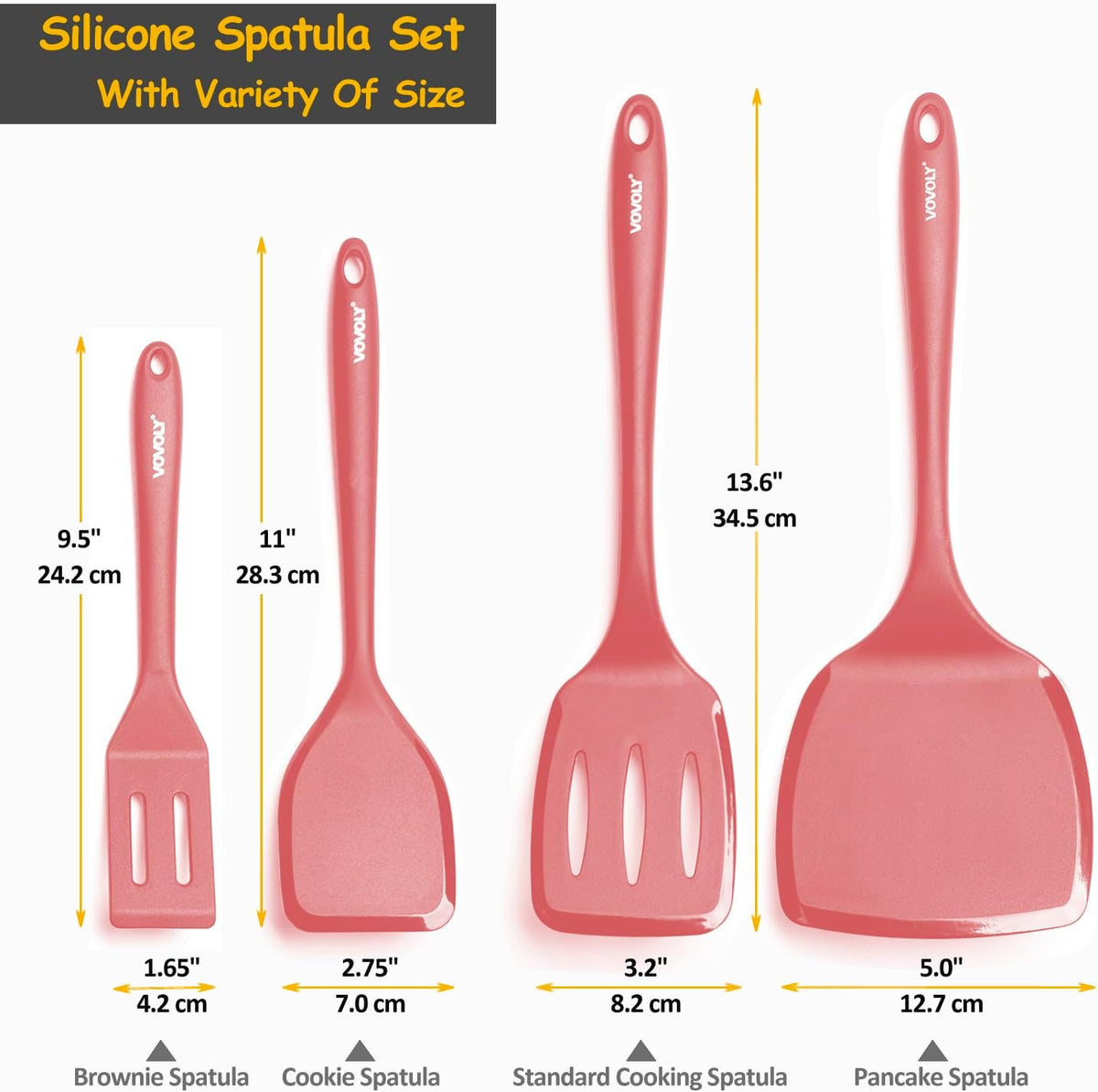 Silicone Spatula Set, 600°F Heat Resistant Silicone Spatula Turner Flipper for Cooking, Non Stick and Non Scratch Kitchen Utensils for Eggs & Pancakes, 4 Pack, Black - PuriLite