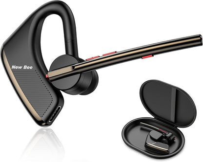 Bluetooth Headset V5.2 New Bee Bluetooth Earpiece CVC8.0 Dual Mic Noise Cancelling Wireless Handsfree 24Hrs Talktime Driving Headset with Mic Mute for iPhone Android Smartphone Business Office - PuriLite